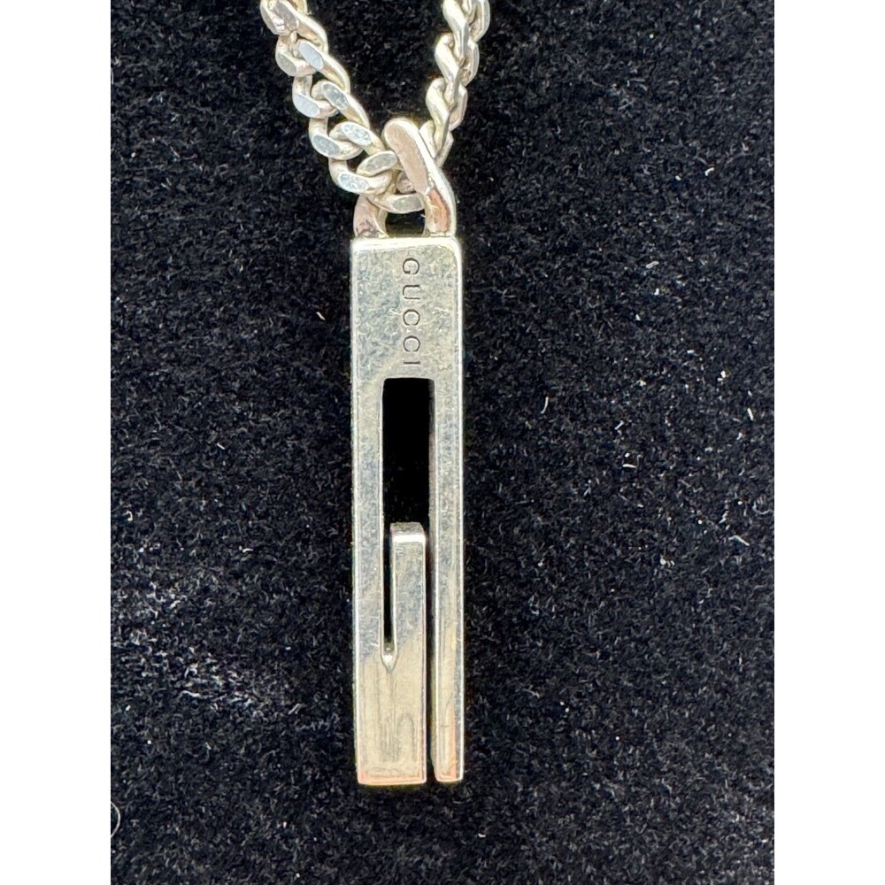 GUCCI Necklace Cut Out G Bar Sterling Silver Unisex Kihei Chain new w/ Box Pouch - Picture 5 of 10